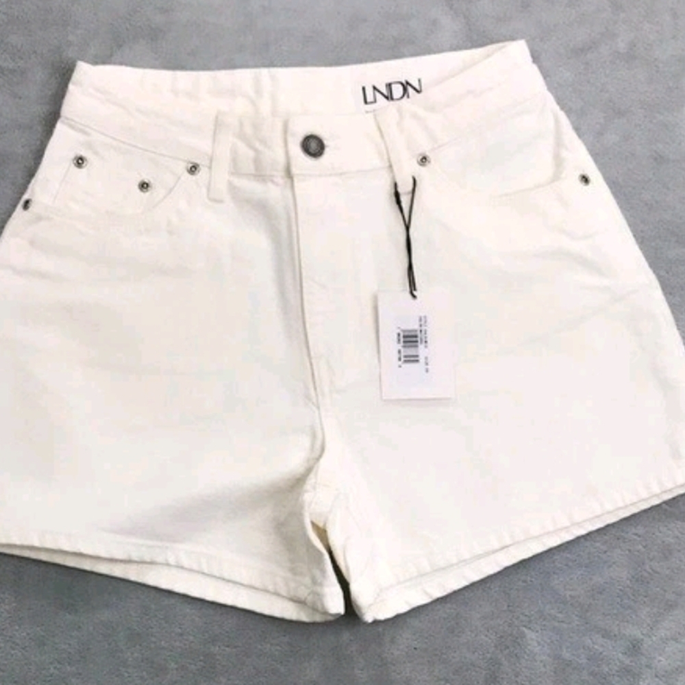 LNDN Women's Natural Denim High-Waisted Organic Cotton Shorts Size 25 (Sz 2) New